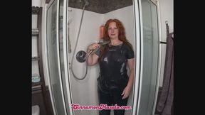 Cinnamon's clothed shower scene