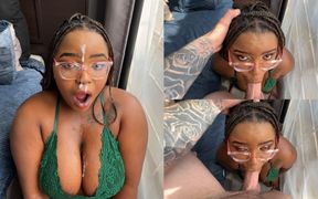 Beautiful Ebony Girl Gags on Her Step Brother All for the Love of Cum