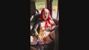 Fucking my greedy cunt with a dildo in my car