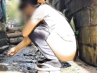 Nice-looking cutie Pissing and playing outdoor