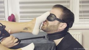 Blindfolded Foot Slave on a Leash - Smelly Socks Domination Part 1