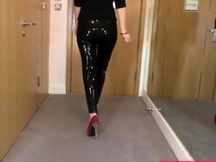 Sexy Latex Liquid Leggings with Red Stilettos Fetish