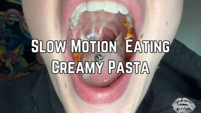 Eating Creamy Pasta In Slow Motion