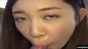 Naughty Japanese college girl licking & sucking shaft like lollipop