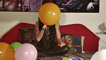 Baloon blowing &amp_ popping by teen girl pt2 HD