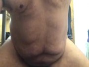 FTM bear chub rides and cums hands free