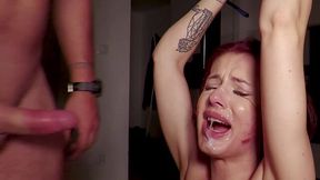 Rough messy facial for a red-haired whore while her hands tied