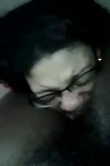 Nerdy black girl is on her knees thirsty for cumload