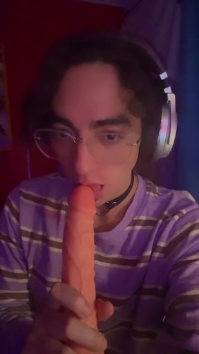 Femboy slut practicing how to suck cock