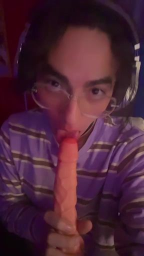 Femboy slut practicing how to suck cock