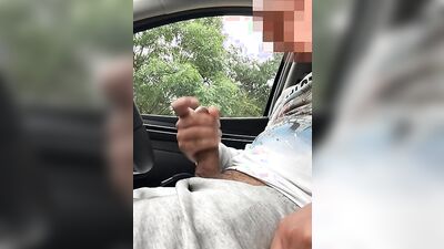 Amateur bloke films himself while he's jerking off in the car