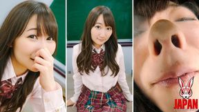 Misaki Yumeno in an empty classroom POV: her nose on the glass, your scent is the test.