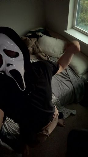 Daddy ghost face pulls out his big cock in solitude