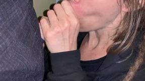 Sluttish dreadlock babe sucks cock in public parking lot