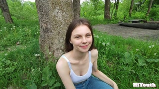 Cute Stepsister teases with her boobs outdoor. I had to fuck her right on the rock.