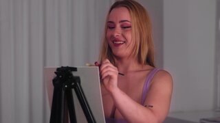 Brunette babe with natural tis gets eaten out