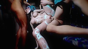 Blue Robot Girl Gets Fucked Hard In A Bus Threesome