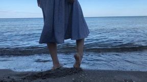 Walking bare feet on beach!