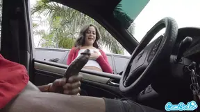 Teen flashes big black cock in public parking lot