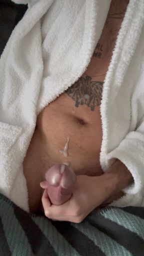 Jerking off in a bathrobe