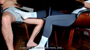 Sockjob Under the Table with Huge Cum in Panties