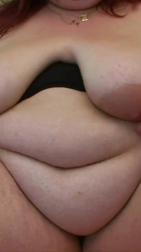 Horny fat and sexy curvy redhead enjoys and moans jumping on my cock with her warm and soft shaved pussy