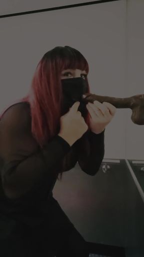 Dress and lingerie in public car park deepthroat blowjob with BBC dildo