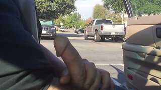 Outdoors in parking lot with cum