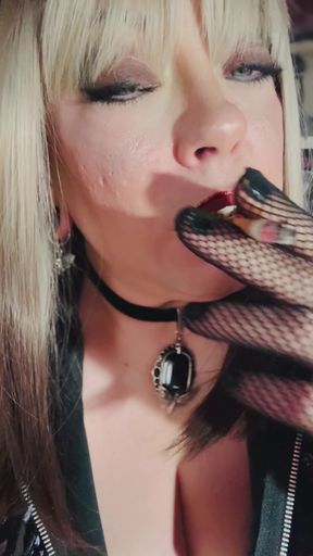 Blonde Babe Tina Snua Is In PVC &amp; Smokes A Cigarette In Fishnet Gloves - Glove Smoking Smoke Rings OMI Snap Inhales   Clip 1