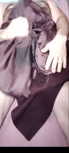 Fucking the shiny lining of a long woolen ladycoat