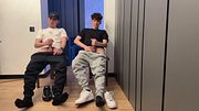 Two lads jerking off uncut dick and cum