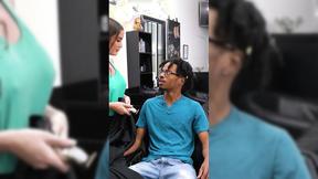 ”Camsoda-Hairdresser tugging ebony cock”