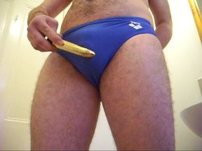 Blue arena speedo cum