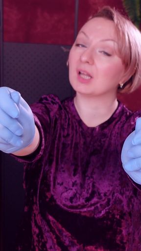 Face and Teeth Fetish Touch: Asmr Video in Blue Medical Mitrile Nurse Gloves. Arya Grander