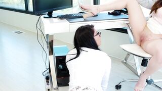 Glasses-Wearing Lesbians Rim Each Other in an Erotic Threesome