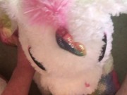 Cumming on my white plushie unicorn