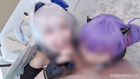 Curvy Vtuber Cosplayer dominates lucky guy in femdom threesome