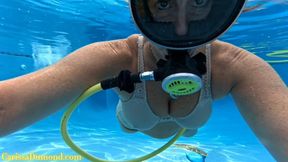 Scuba in the pool Part Two edging by fingers and regulator bubbles