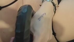 Enlarge Monique's holes with huge dildo