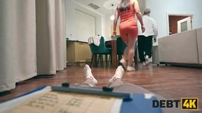 DEBT4k. Natural-titted Russian tried to escape debt collector but he fucked her in anal and pussy in