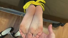 Foot Job Foot fuck with cum on soles tied up feet of teen step daughter