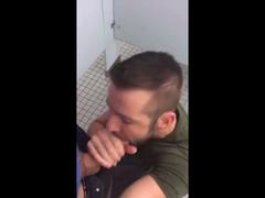 Hunk gives blowjob in a public restroom - amateur gay porn