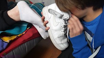 Twink worships feet of his friend and cums on his soles