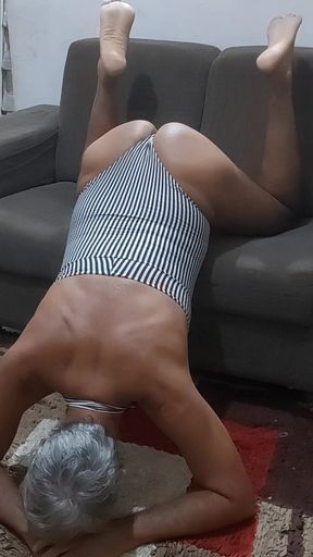 Ladysilva Crossdresser in Sexy Bodysuit Showing off Her Hot Ass on the Couch