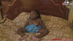 Ebony Dwarf fucks with a normal white guy in a fetish porn