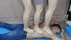 Triple back trampling by mature ladies (special video)