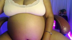 Pregnant Lady in Penty Bra with Playing Belly and Drinking Water.