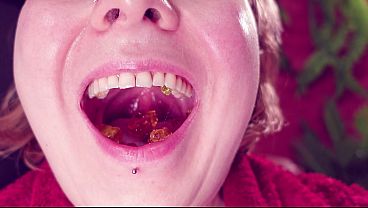 ASMR: eating jelly teddybears candies. Chewing. Mouth Close-up.