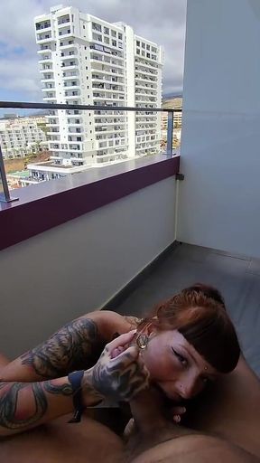 Risky Blowjob on Balcony in Tenerife