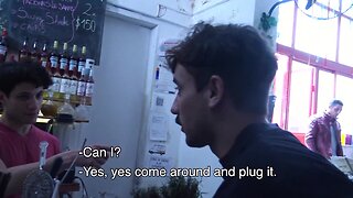 Latino bartender gets his uncut cock drained by thirsty boy in anal cumshot encounter